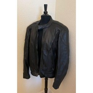 Men's Wilsons Leather Motorcycle Jacket-Side Ties-Lower Back Padding - Sz L